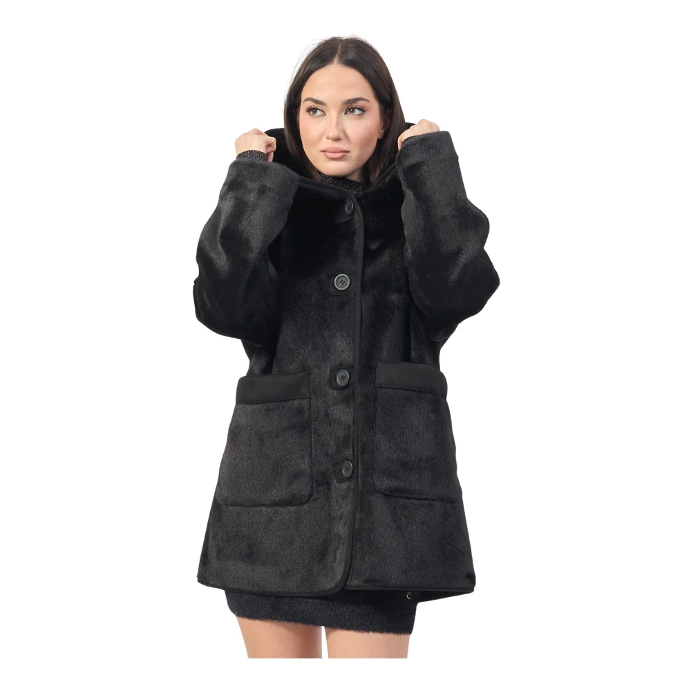 YES ZEE Omkeerbare zwarte jas met capuchon Black Dames