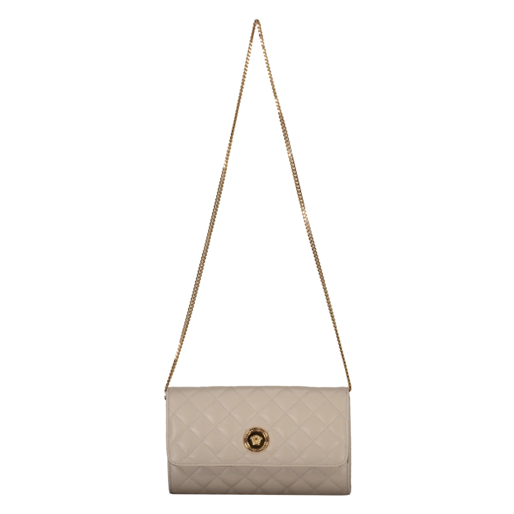 Versace Gewatteerde leren clutch met kettingriem Beige Dames