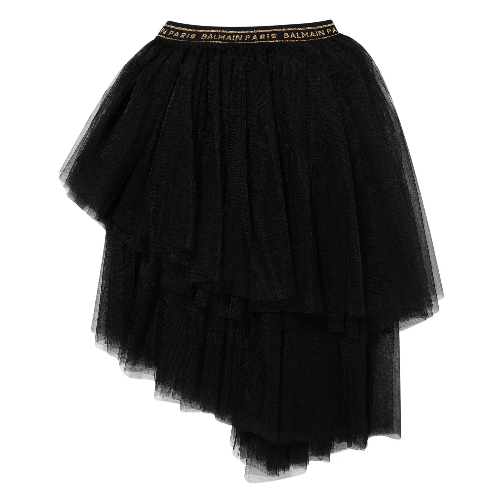 Balmain Girls Black Asymmetrical Ruffle Skirt In - Kids Skirts - 4 Y - Kids