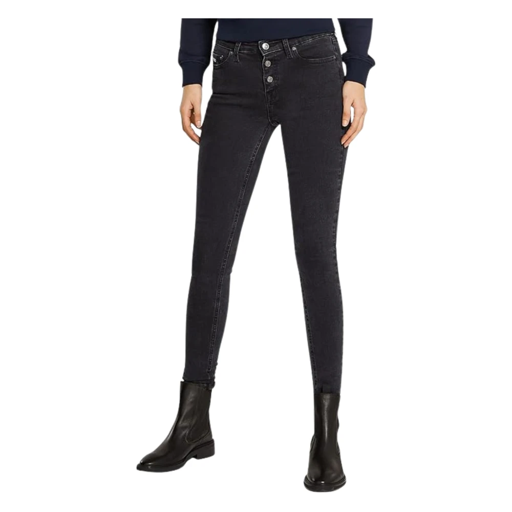 Tommy Hilfiger Zwarte Skinny Fit Jeans met knoopsluiting Black Dames