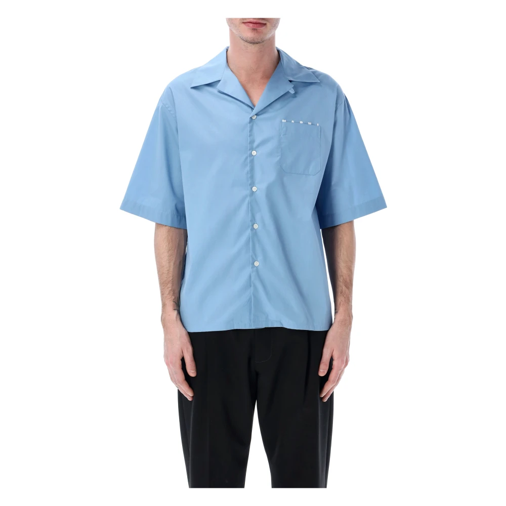 Marni Men's Blue Short Sleeve Shirts, L, Bowling Shirt Logo