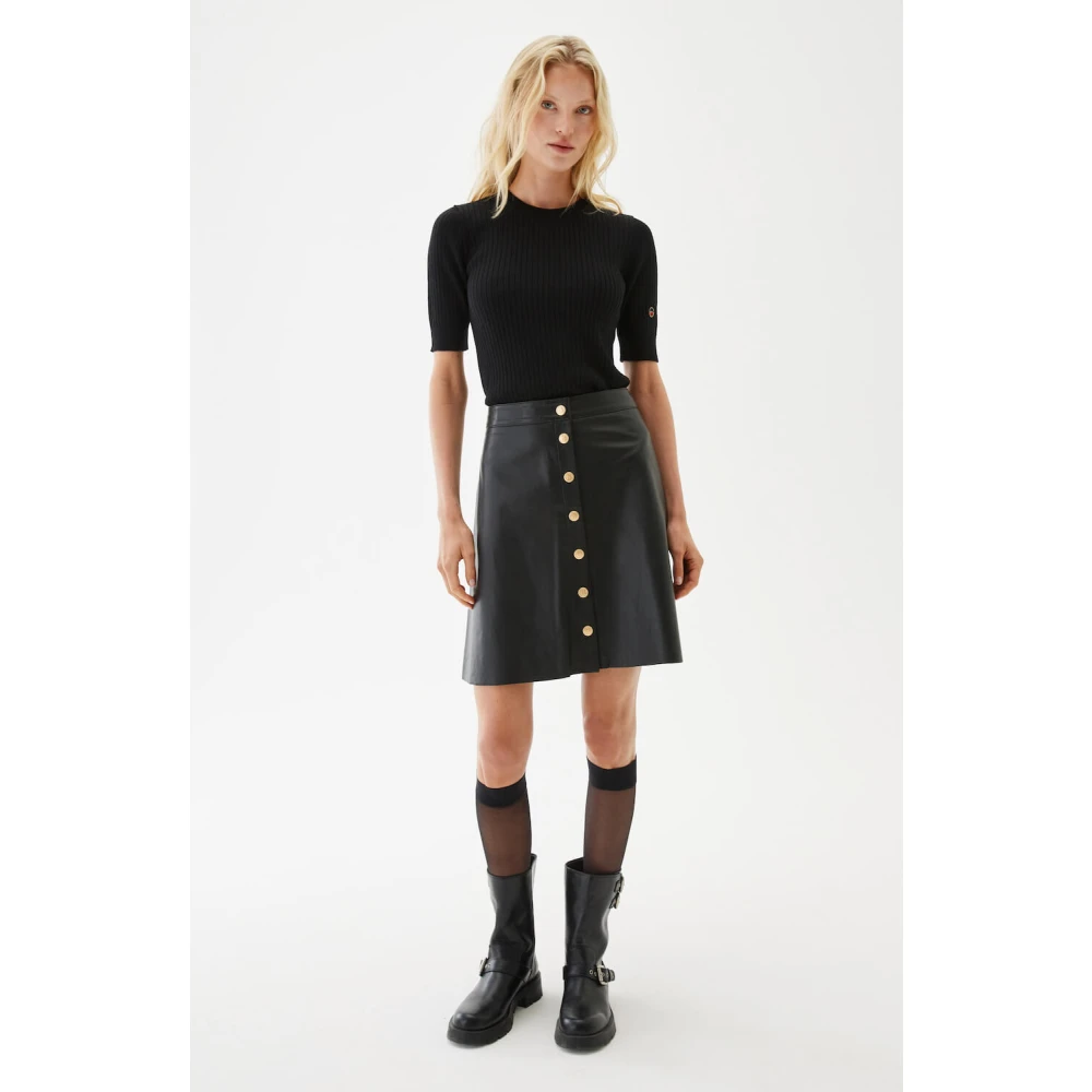 Busnel Luxe Lamsvacht A-Lijn Leren Rok Black Dames
