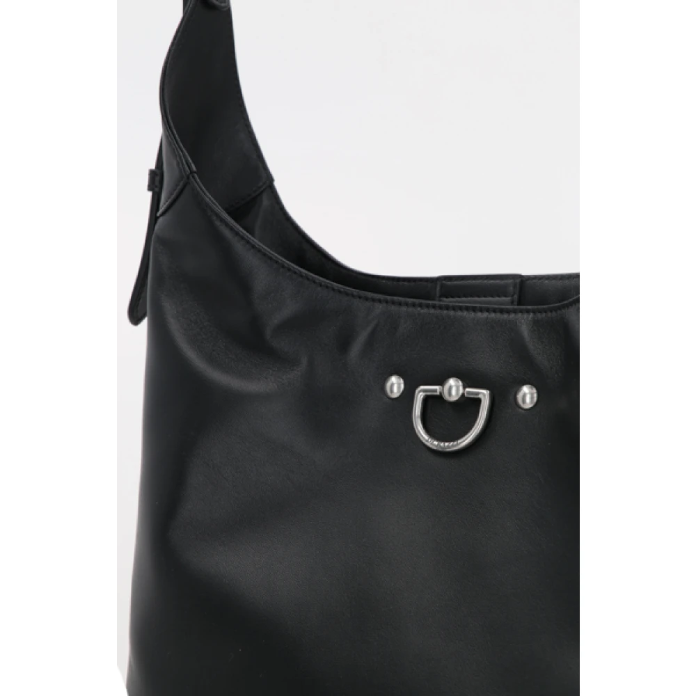 Durazzi Milano Zwarte leren schoudertas met zilveren hardware Black Dames