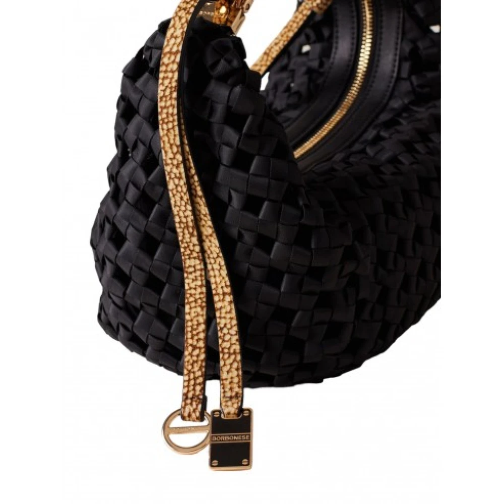 Borbonese Natuurlijk Zwart Geweven Nido Mini Tas Black Dames