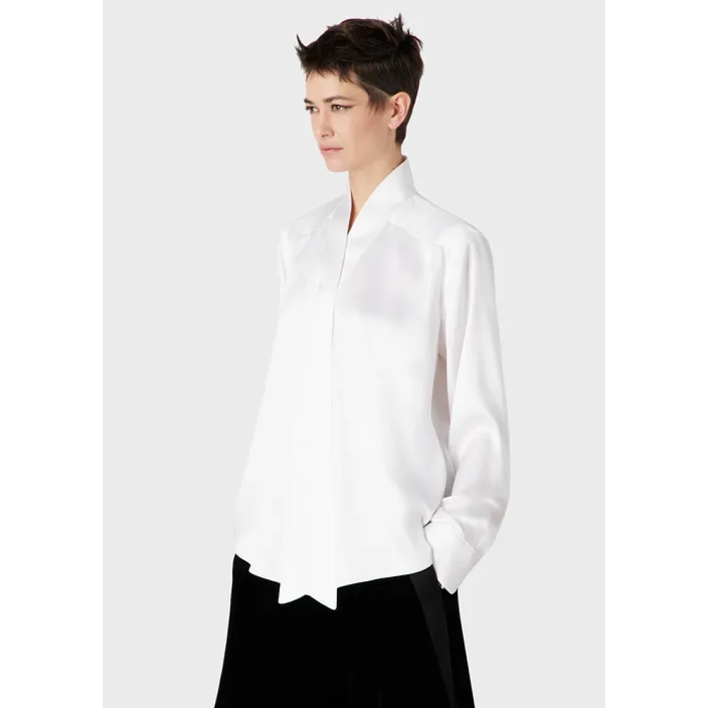 Giorgio Armani Zijden dubbel satijnen overhemd met sjaaleffect White Dames