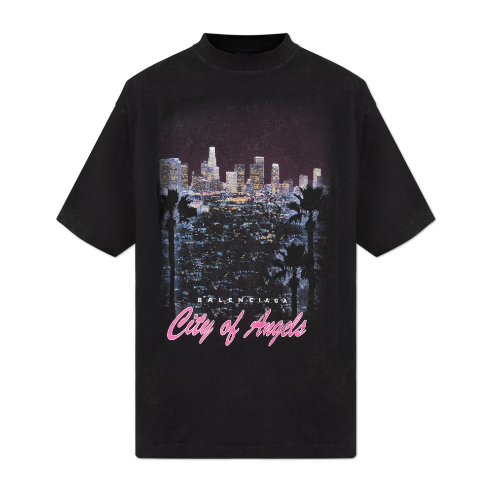 Balenciaga Men's Black T-Shirts, M, T-Shirt With Colorful Print