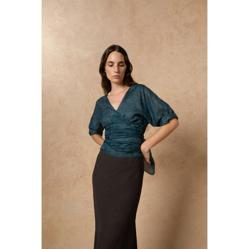 Cortana Blues top en ramio tokyo print Blue Dames