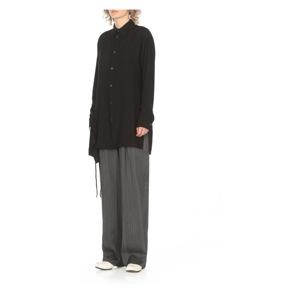 Y-3 Zwarte Viscose Shirt met Kraag en Lange Mouwen Black Dames