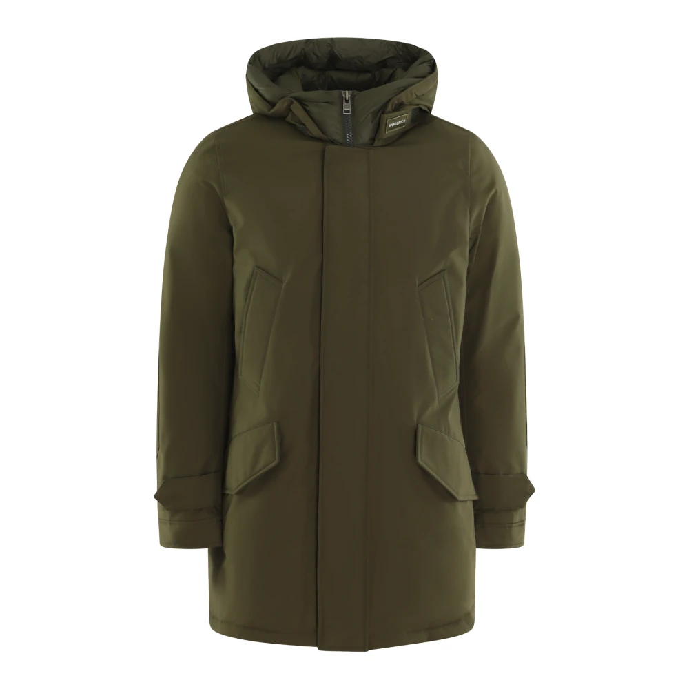 Woolrich Hög Krage Parka i Grön Green, Herr