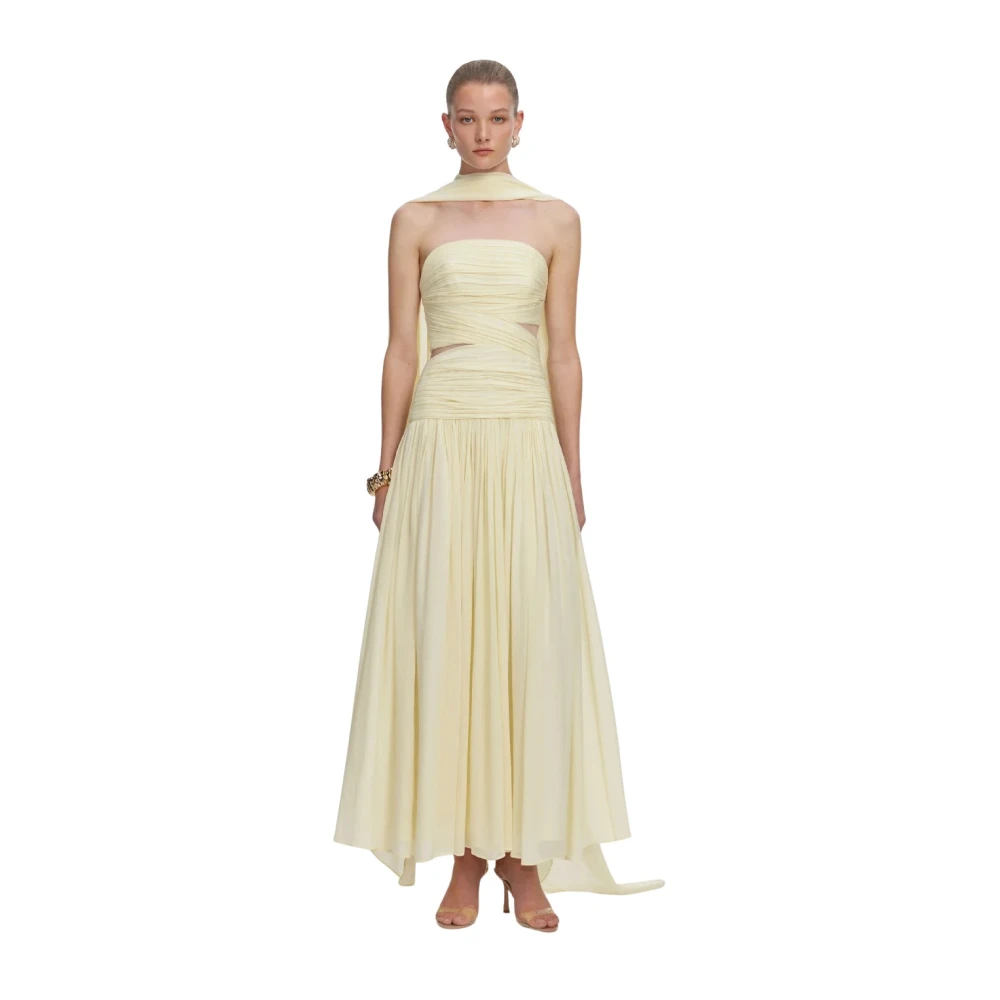 Self Portrait Women's Yellow Gowns, Xs, Georgette Scarf Midi Dress