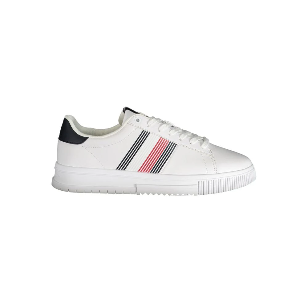Tommy Hilfiger Men's White Sneakers, 10 Uk, Polyester Trainers With Lace-Up