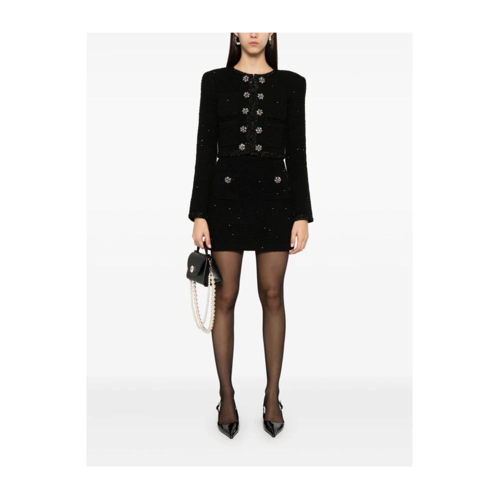 Self Portrait Zwarte Paillet Textuur Mini Rok Black Dames