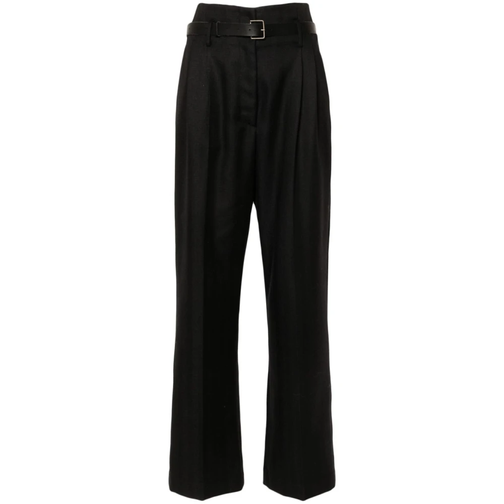 Forte Zwarte Wol Herringbone High-Waisted Broek Black Dames