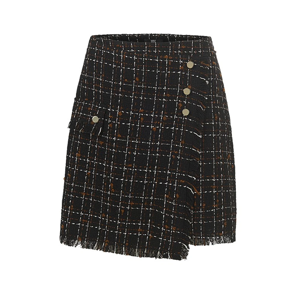 RIANI Tweed Mini Rok met Geruite Afwerking Black Dames