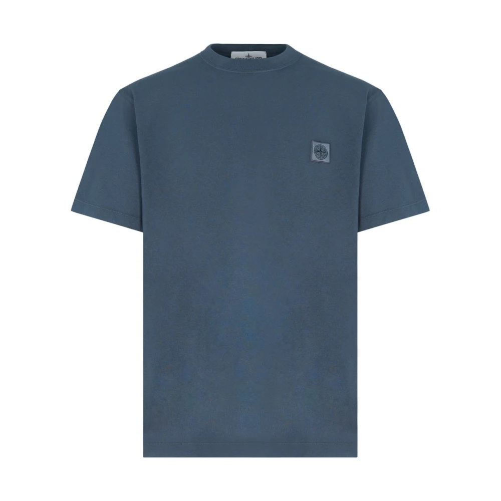 Stone Island Blue T-Shirts, Male, L, Patch Logo T-Shirt