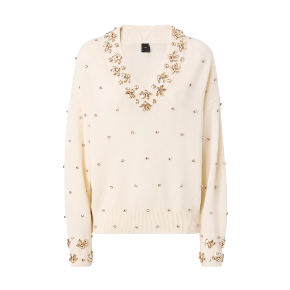 Pinko , V-Neck Knitwear, Female, White, S, V-Neck Knitwear - Image 2