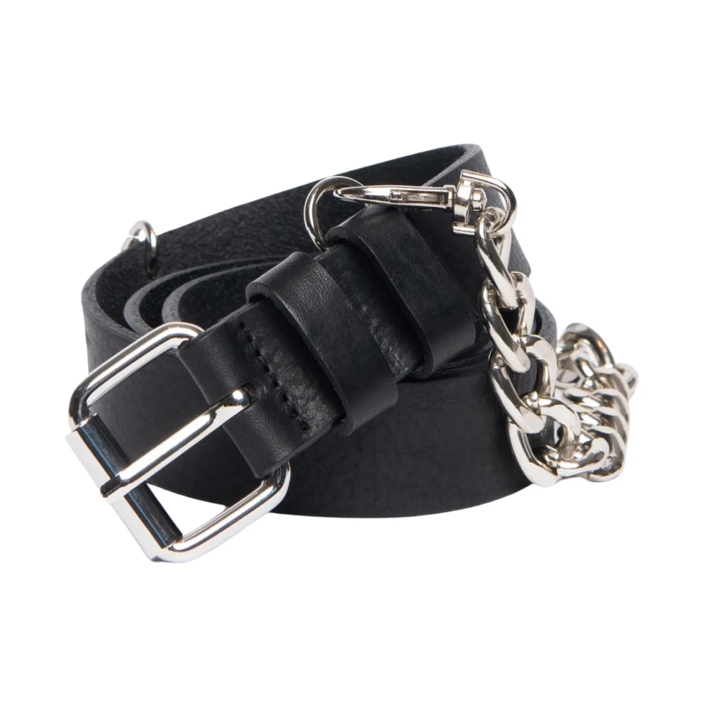 Tela Zwarte leren riem met afneembare ketting Black Dames