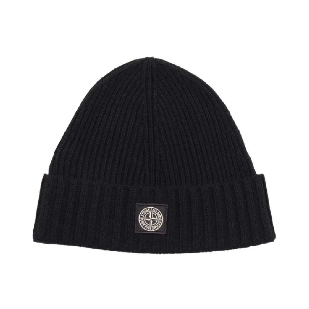 Stone Island Black Ribbed Beanie - Unisex - Hats & Caps - L - Kids