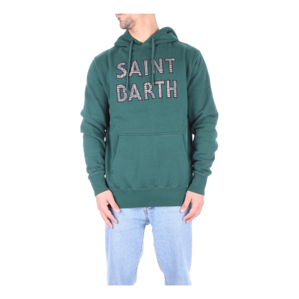 Saint Barth Groene trui met capuchon en voorlogo Green Heren