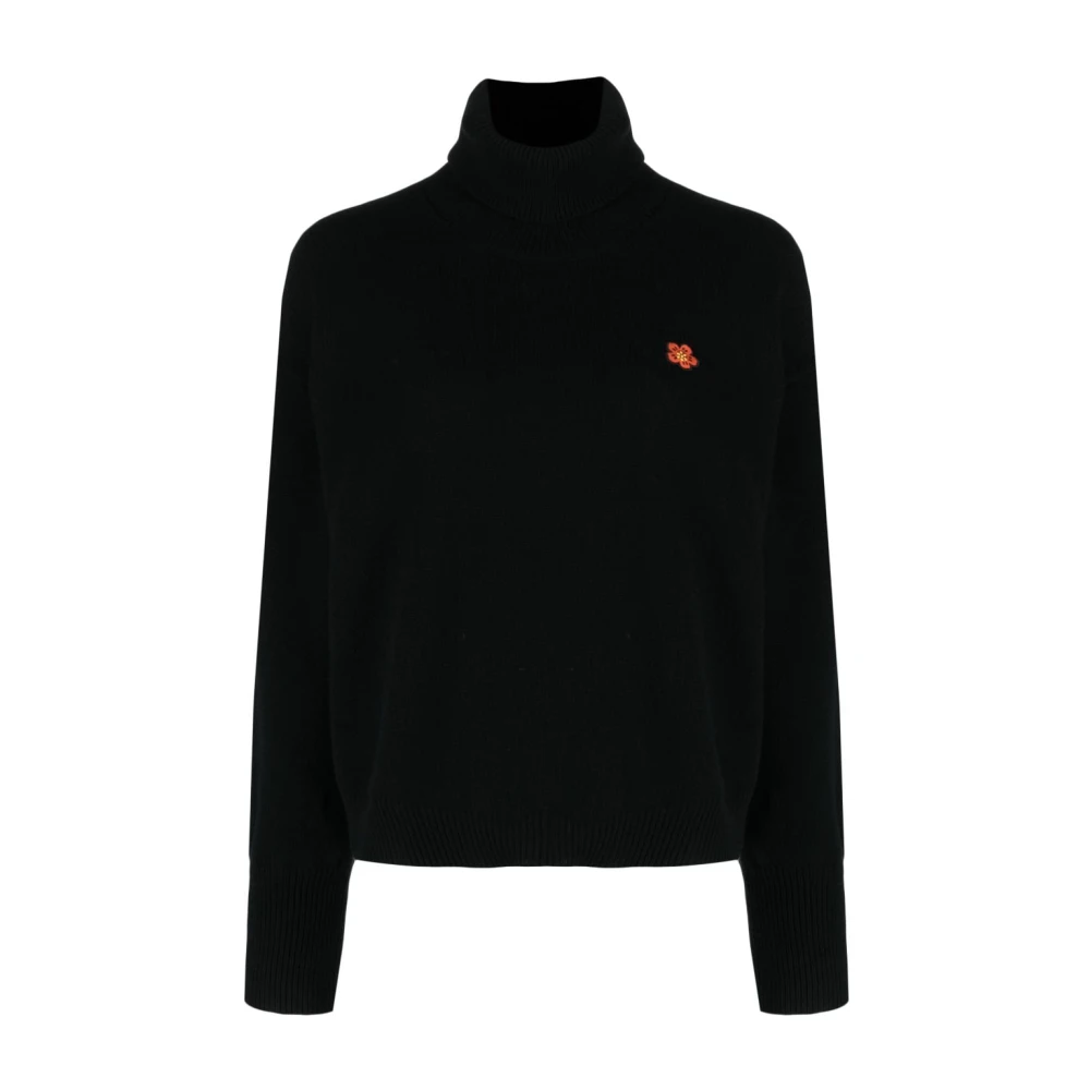 Kenzo Donna Nero Maglione In Lana Con Stemma Floreale Boke