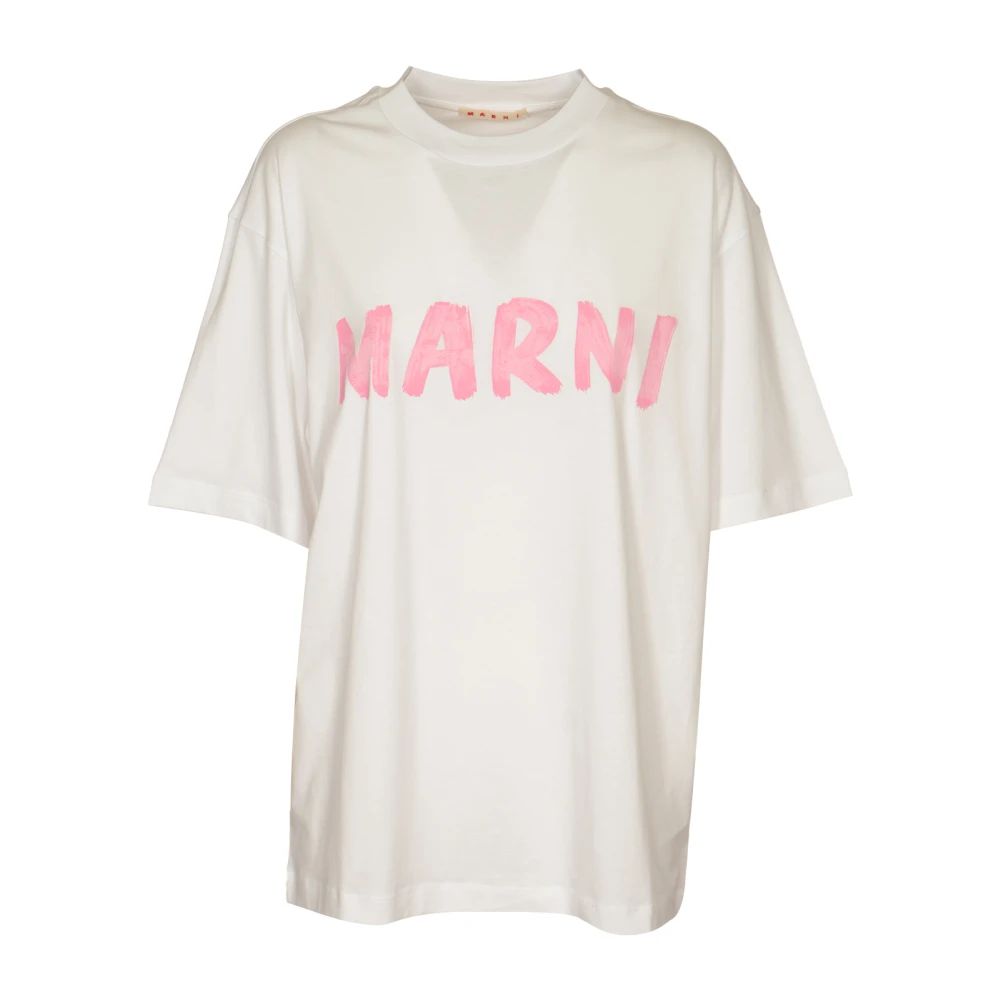 Marni Wit Katoenen T-shirt met Logo White Dames