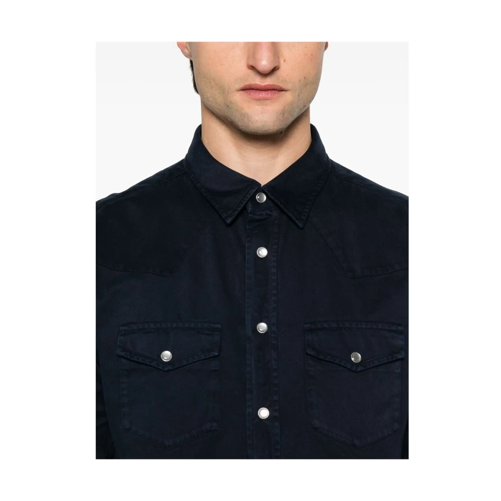 Tom Ford Indigo Blauw Klassieke Kraag Shirt Blue Heren