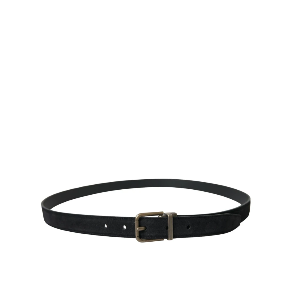 Dolce & Gabbana Zwart Suède Leren Gouden Gesp Riem Black Heren