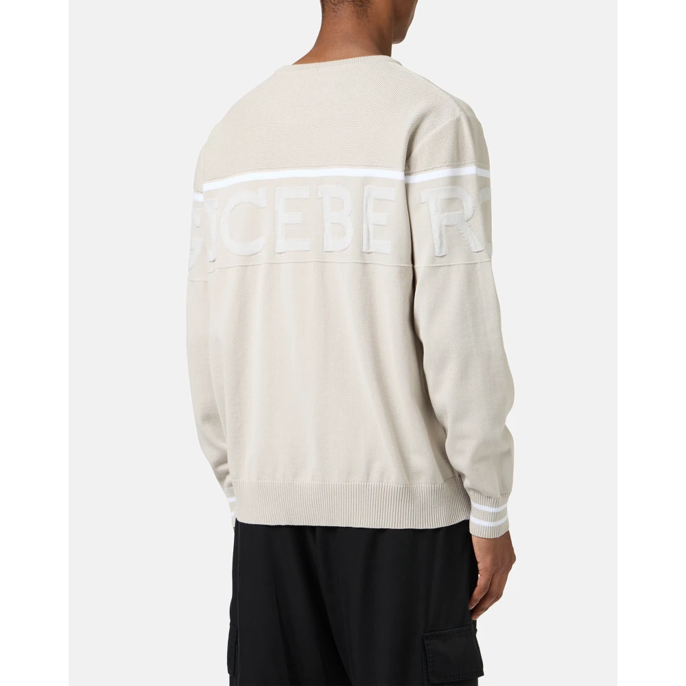 Iceberg Ijskleurige crewneck sweater in Mak� katoen met tweekleurig jacquardwerk Beige Heren