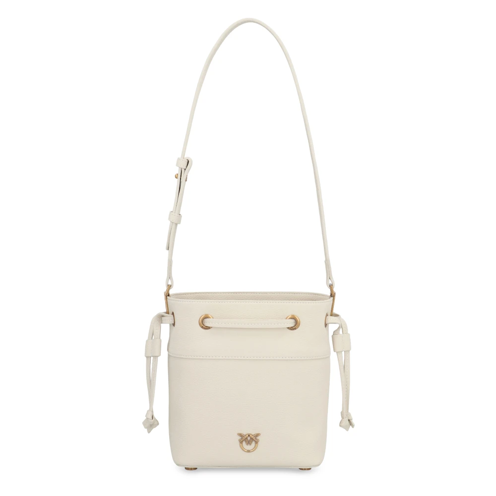 Pinko Women's White Grainy Leather Bucket Bag With Drawstring