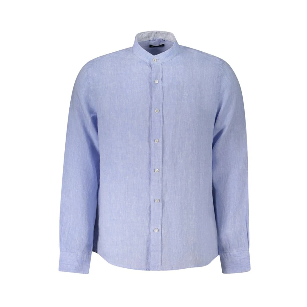 North Sails Men's Blue Casual Shirts,, Linen Shirt With Korean Collar Large