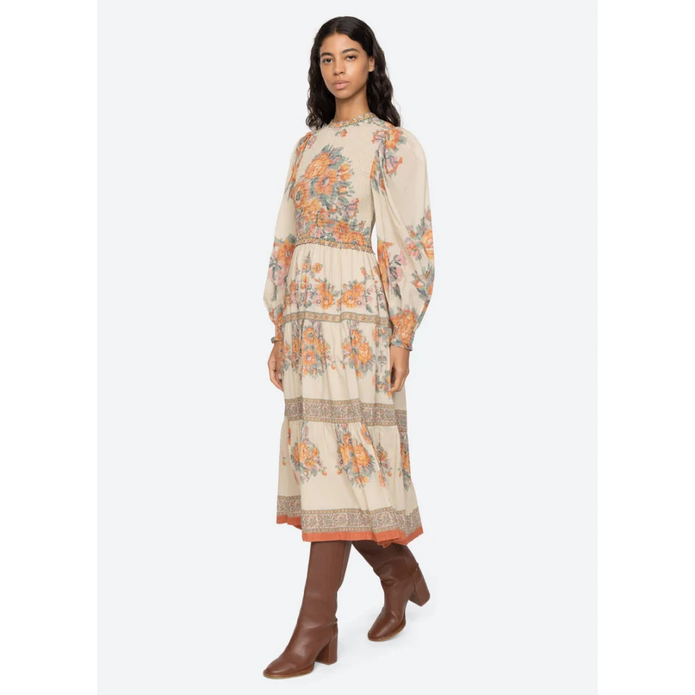 Sea NY Bloemenprint jurk met pofmouwen Beige Dames