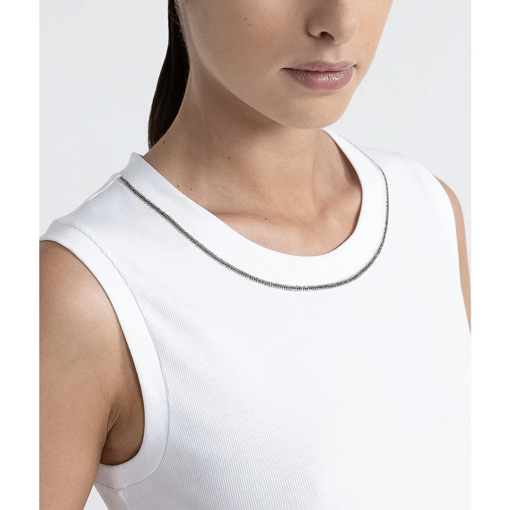 PESERICO Stretch jersey top met Punto Luce afwerking White Dames