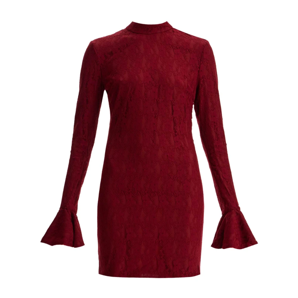 Rotate Birger Christensen Kanten Stretch Mini Jurk met Ruches Red Dames