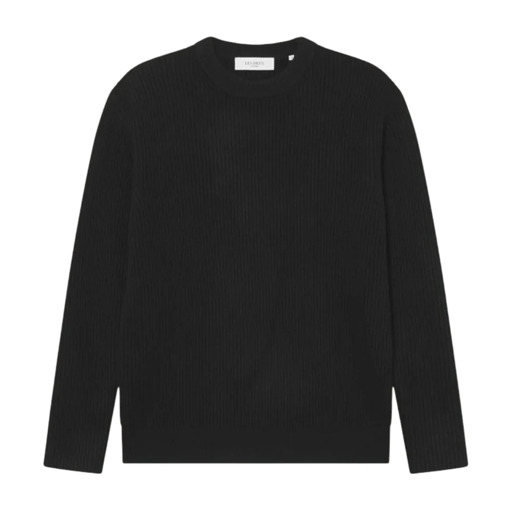 Les Deux Men's Black Round-Neck Knitwear, Xl, Eddie Wool Rib Crewneck Knit