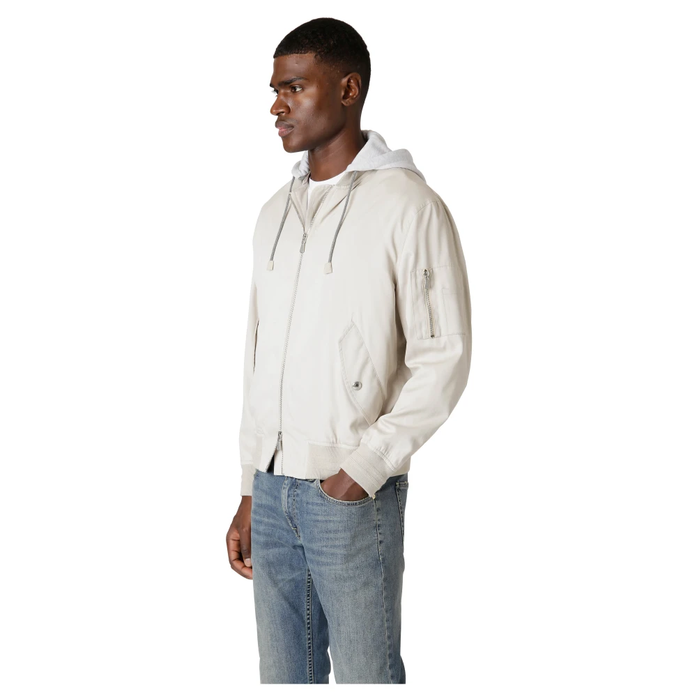 Eleventy Zijden en Fleece Bomberjack met Capuchon Beige Heren