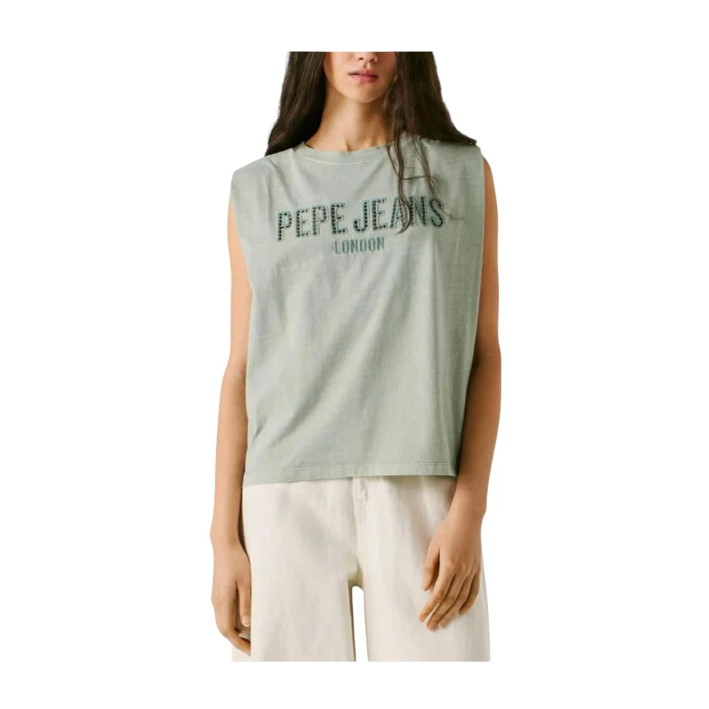 Pepe Jeans Women's Green Sleeveless Tops, Xs, Sleeveless Top