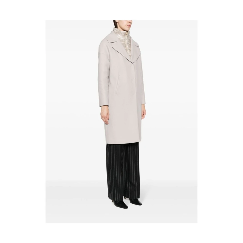 Herno Beige Wollen Jas met Afneembare Bib Beige Dames