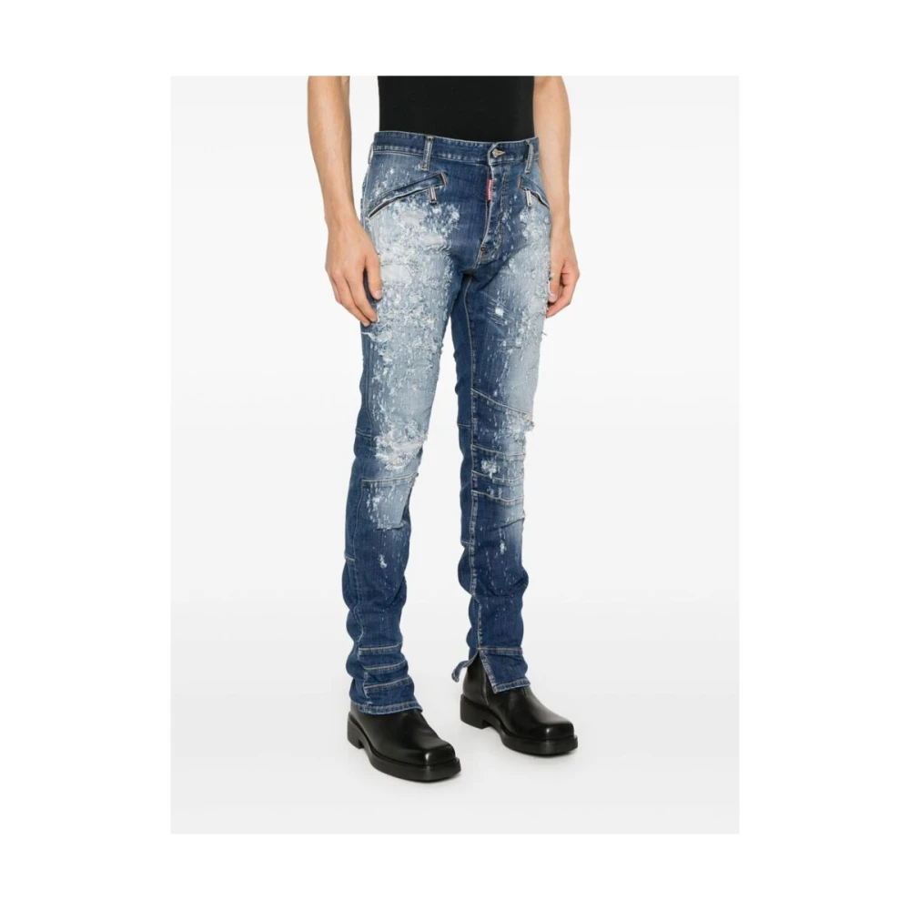 Dsquared2 Indigo Blauwe Distressed Skinny Jeans Blue Heren