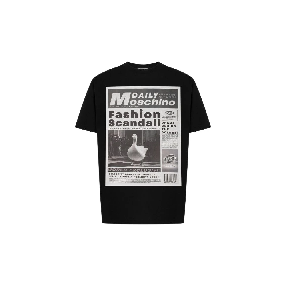 Moschino Unisex Black T-Shirts, Xs, Printed Cotton Jersey T-Shirt