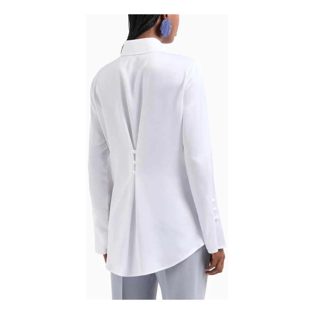 Emporio Armani Satin Crepe Classic Collar Shirt White Dames