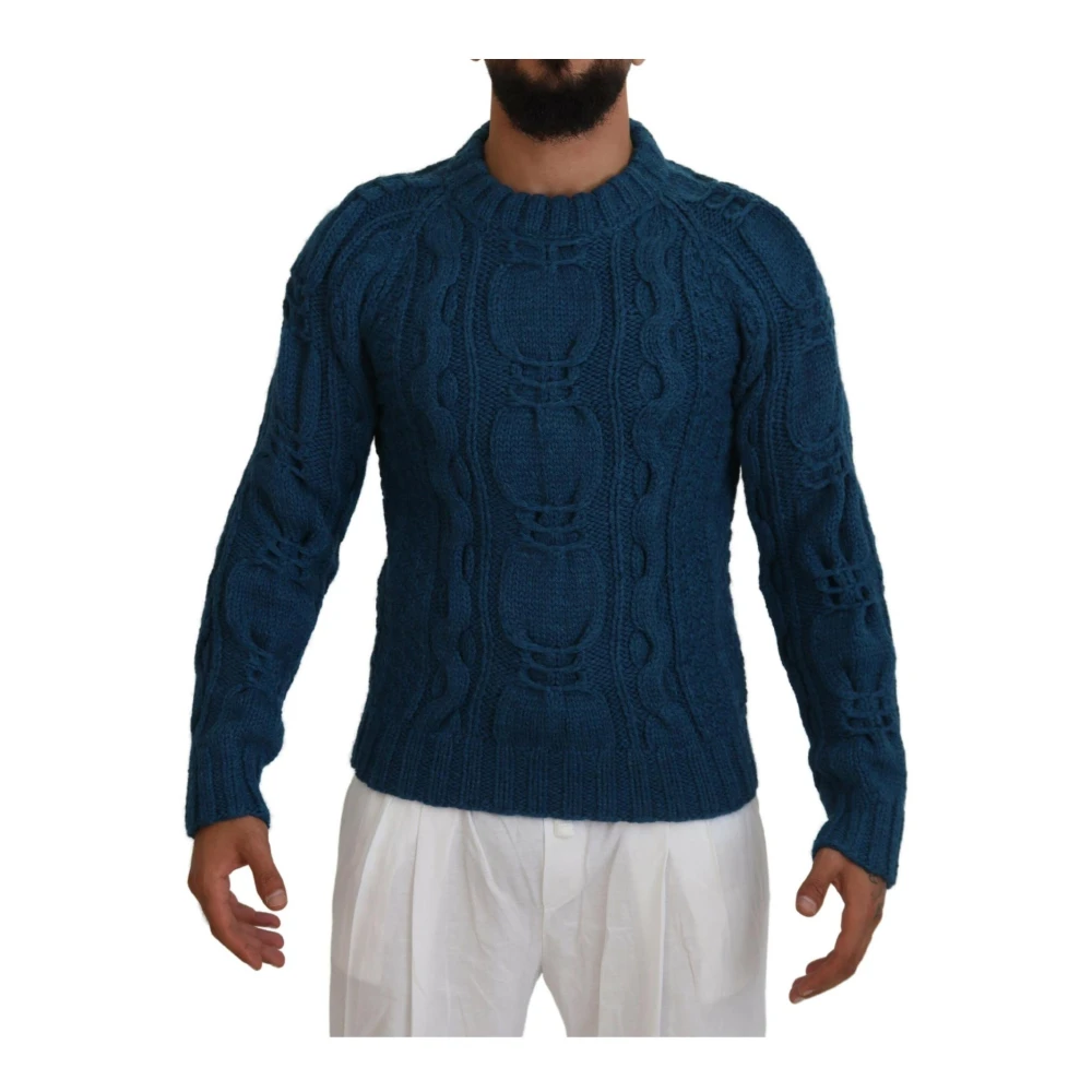 Dolce & Gabbana Blå Stickad Ull Alpacka Pullover Tröja Blue, Herr