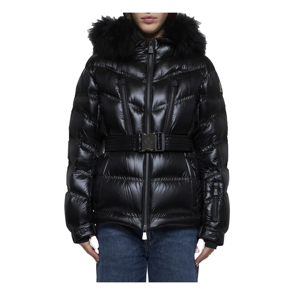 Moncler Zwarte Gewatteerde Donsjas met Nepbont Trim Black Dames