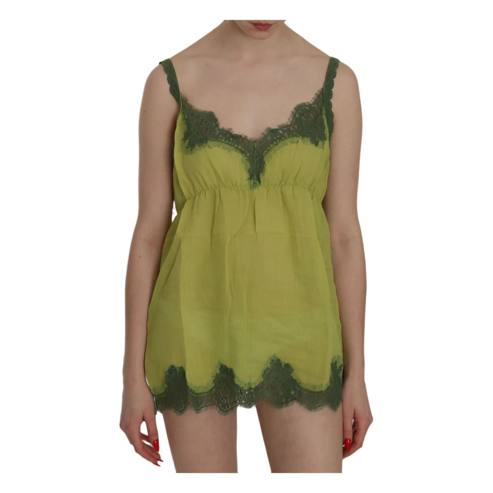 Pink Memories Groene Kant Tank Top Green Dames