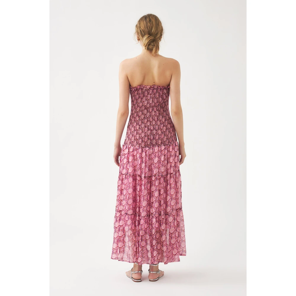 Antik batik Smocked chiffon strapless jurk Cassy Pink Dames