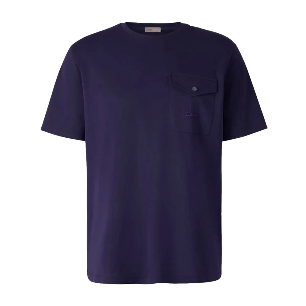 Herno Mannelijk Blauw Logo Detailed Crewneck T-Shirt