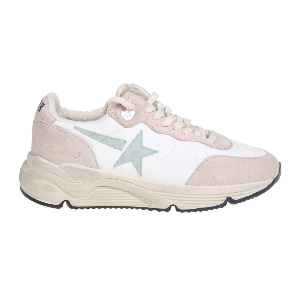 Golden Goose Witte leren sneakers met groene ster Dames Schoenen