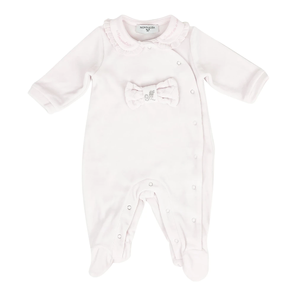 Monnalisa Boys Pink Bodies & Sets, 3 M, Chenille Romper With Bow