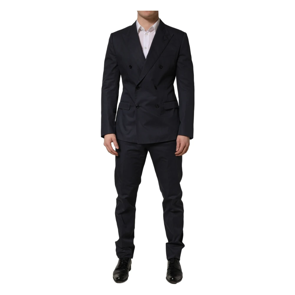 Dolce & Gabbana Blue Cotton Slim Fit Formal 2 Piece Suit - Male - Double Breasted Suits - L - Suits
