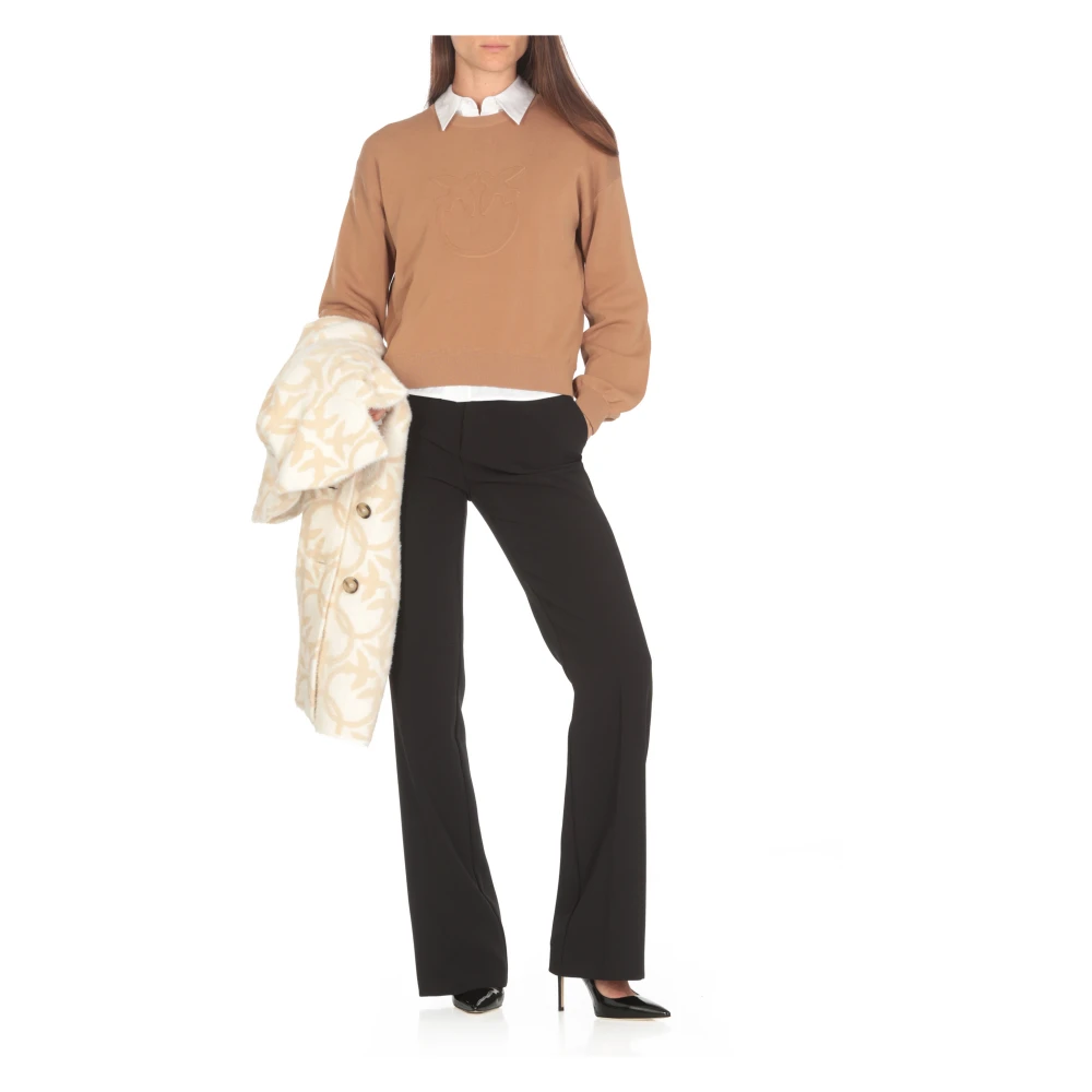 pinko Bruine Katoenmix Sweater Love Birds Brown Dames