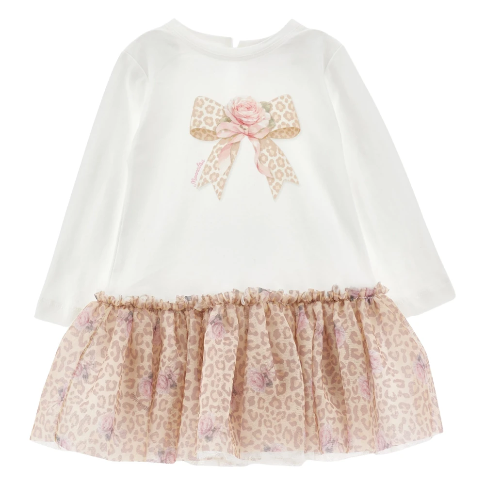 Monnalisa , Dresses, Female, Multicolor, 9 M | 74 Cm, Baby Girls Leopard Rose Dress In Beige